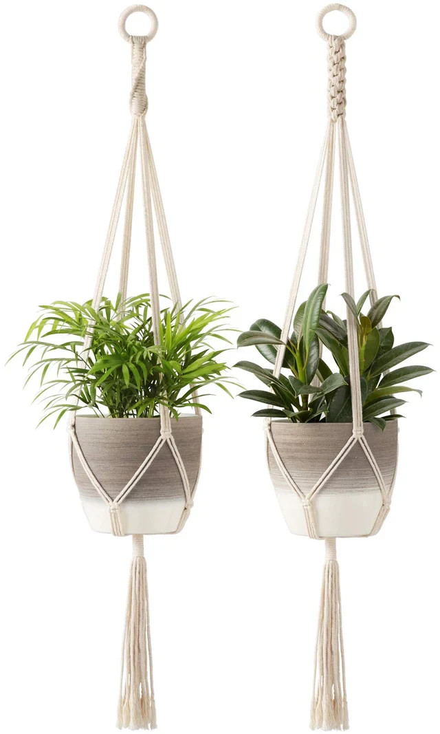 (Set Of 2 )Macrame Plant Hanger Handmade Cotton Rope Hanging Planter for Outdoor gallery