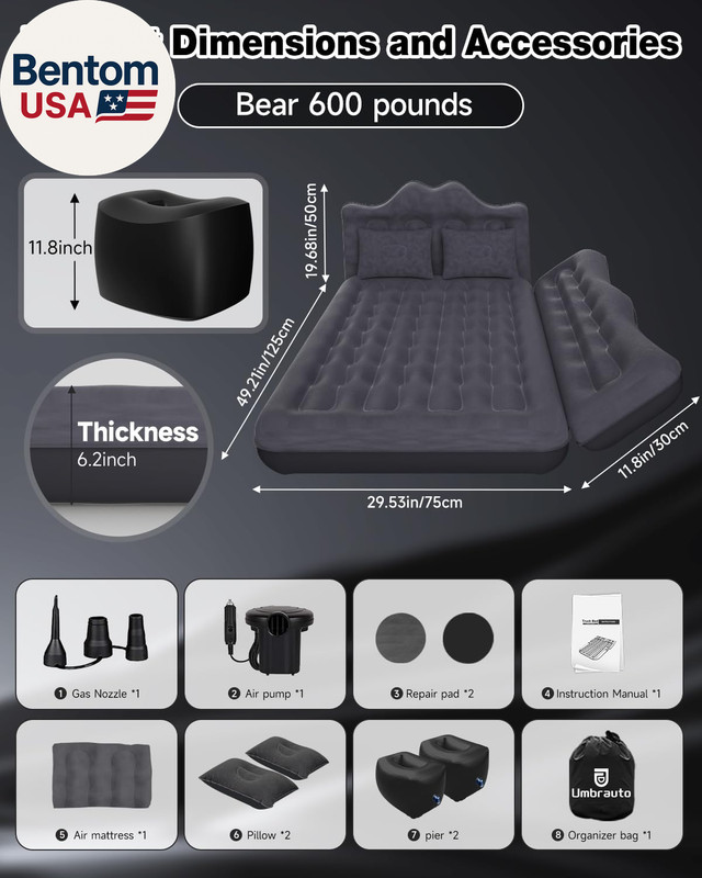 Inflatable Car Mattress Bed: SUV Camping Air Bed for Truck Backseat with Pump & gallery