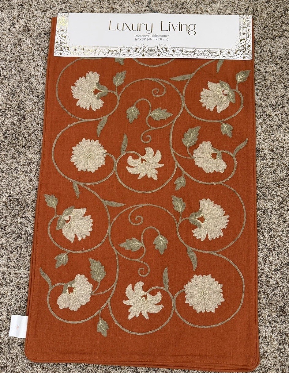 Embroidery Table Runners 13 x 72 Inches Long with Luxury 16”X 54”Brown,gold gallery