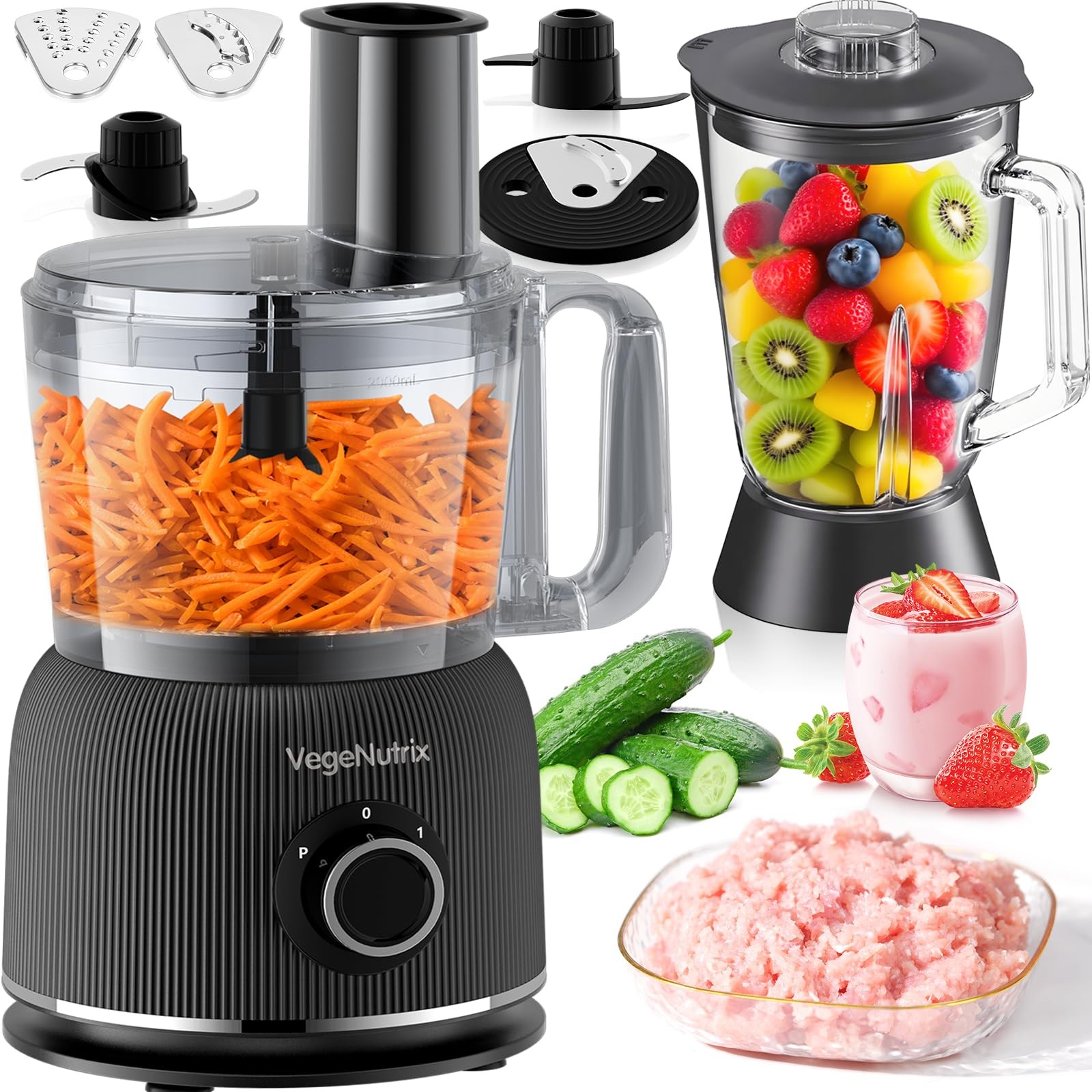 Food Processor and Blender Combo, 88 oz Food Chopper for Meat, Vegetable and ... gallery