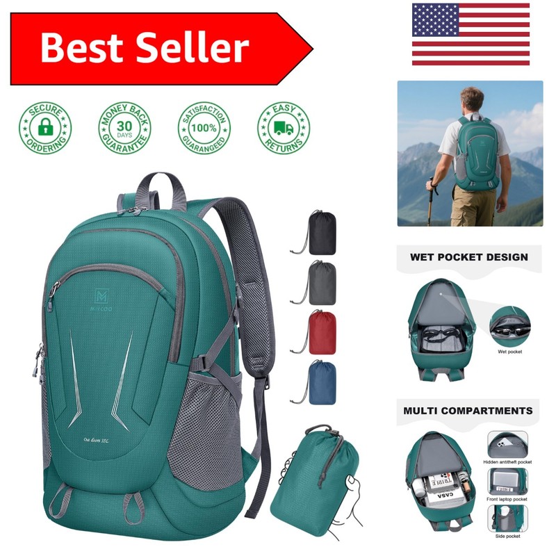 Travel-Ready 35L Packable Backpack with Adjustable Straps & Survival Whistle