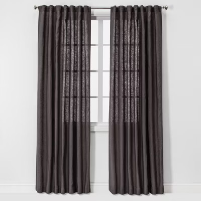 Threshold Light Filtering Linen Window Curtain Panel Traditional Beige gallery