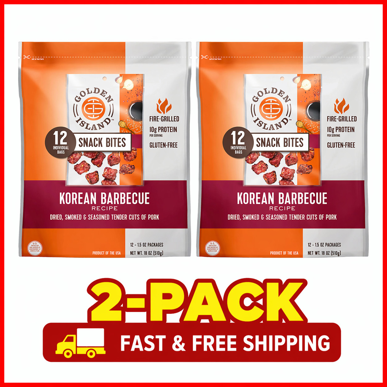2-Pack Golden Island Pork Snack Bites, Korean Barbecue, 1.5 oz, 12-count gallery