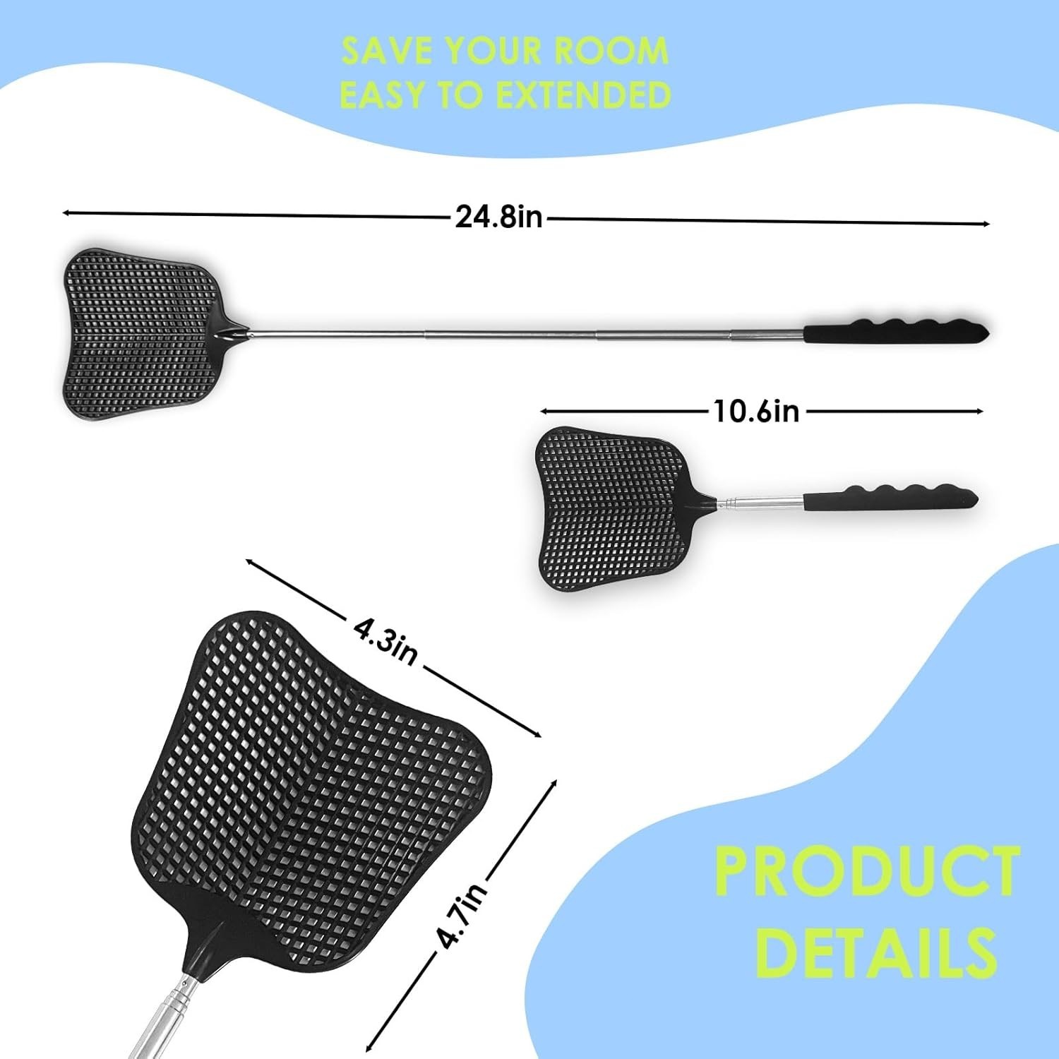 2 Pack Fly Swatters Heavy Duty Set, Telescopic Fly Swatter gallery