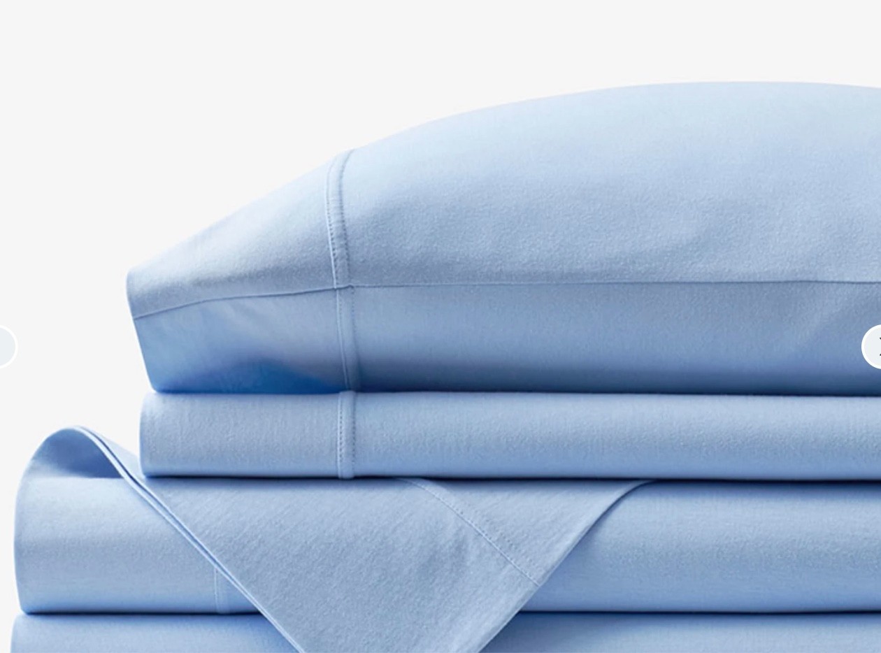 The Company Store cotton jersey sheets Twin XL Cloud Blue (dorm size!) gallery
