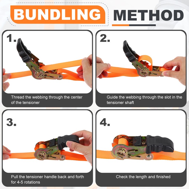 Ratchet Straps, 1663lbs Break Strength, 26.25ft x 1in Tie Down Strap Set, Orange gallery