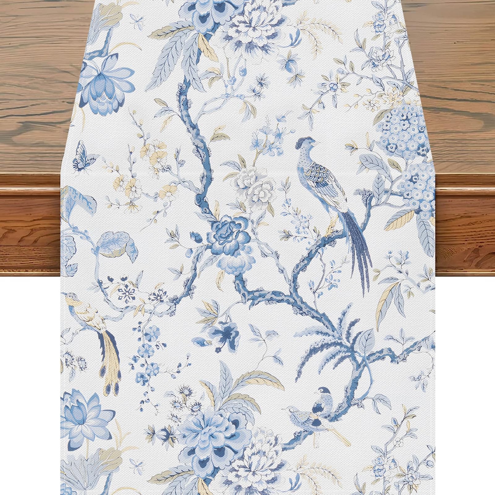 Snycler 13x48 Inch Table Runner Blue White Bird 13" x 48", Chinoiserie #1 gallery
