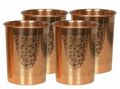 Handmade 100% Pure Embossed Copper Glass Ayurvedic Health Benefits. 300ml gallery