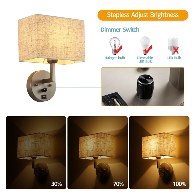 Plug in Wall Sconce with Dimmer Switch and USB Port，1-Light 9.5“Rectangular L... gallery