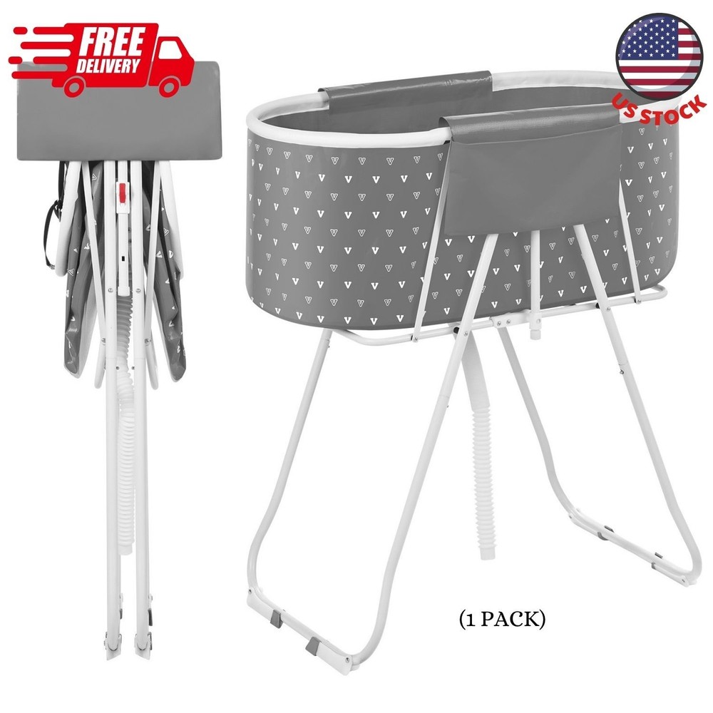 Portable Elevated Dog Bathtub, Foldable Pet Shower Station, Quick Drainage, Grey