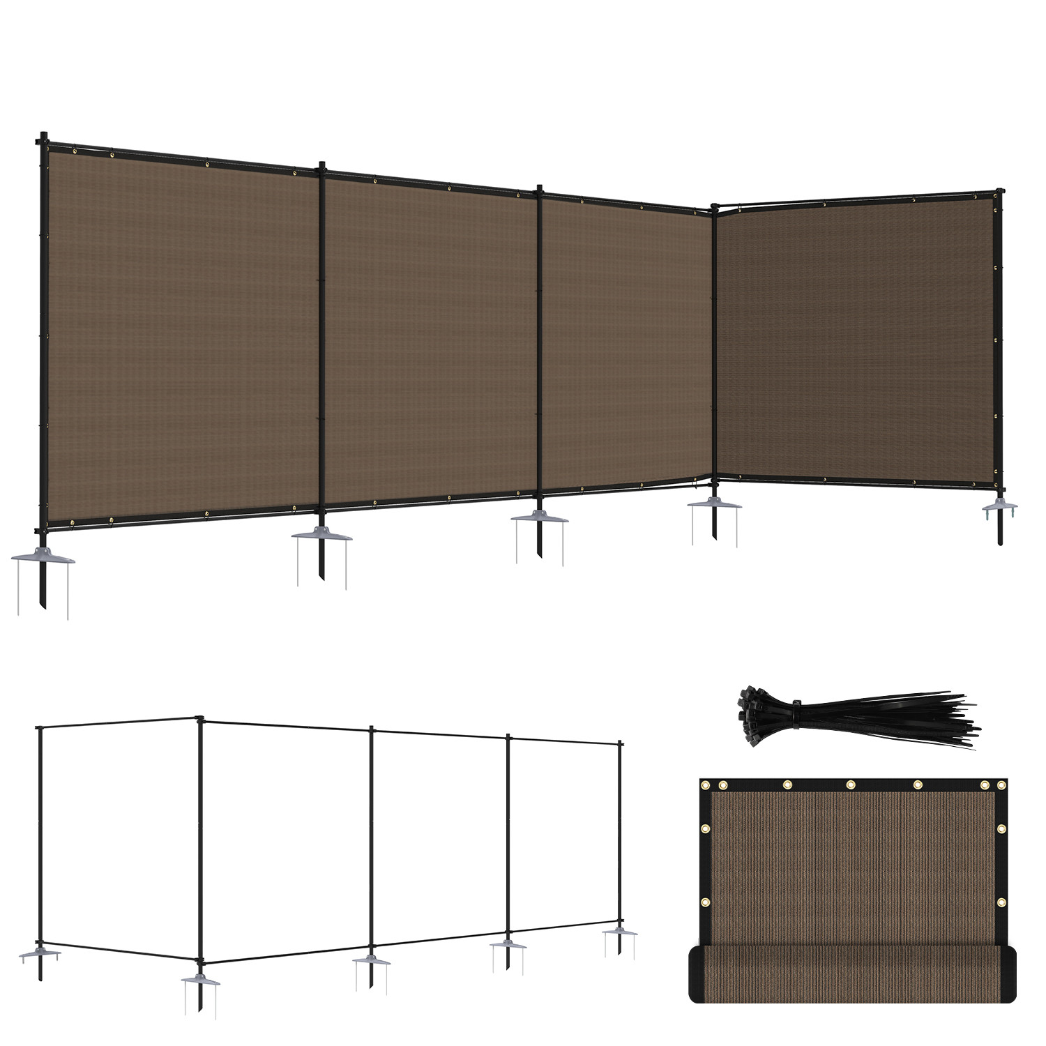 6ft Tall Brown Fence Privacy Screen With Iron Poles for Outdoor Garden Pool Yard gallery
