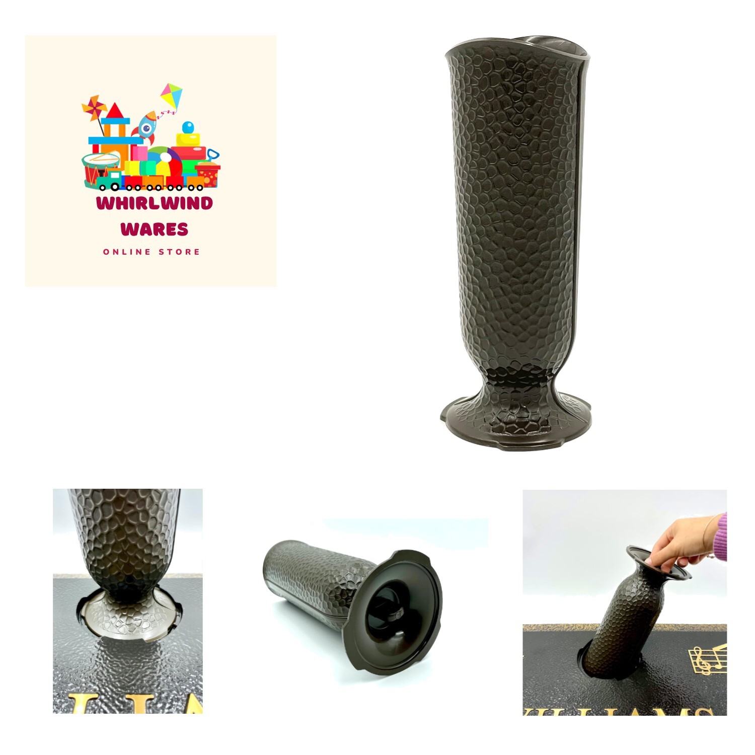 Ionic Vase - Replacement Cemetery Flower Vase - 4" D Base with 3 Flanges to L... gallery