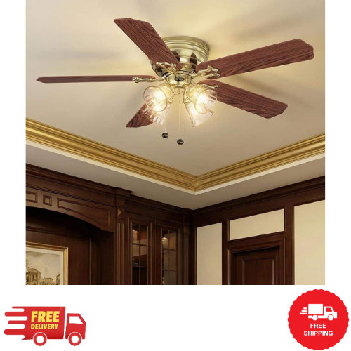 Ceiling Fan LED Light Kit Indoor Flush Mount Polished Brass Luxury Finish 52 in gallery
