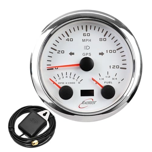 85mm 3-3/8" 3in1 Speedometer - 120 MPH 3-in-1 with Tachometer & Fuel White gallery
