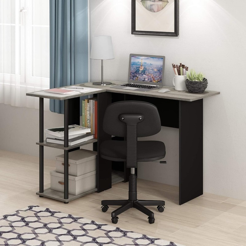 Contemporary L-Shape Computer Desk with Two Shelves for Efficient Organization gallery