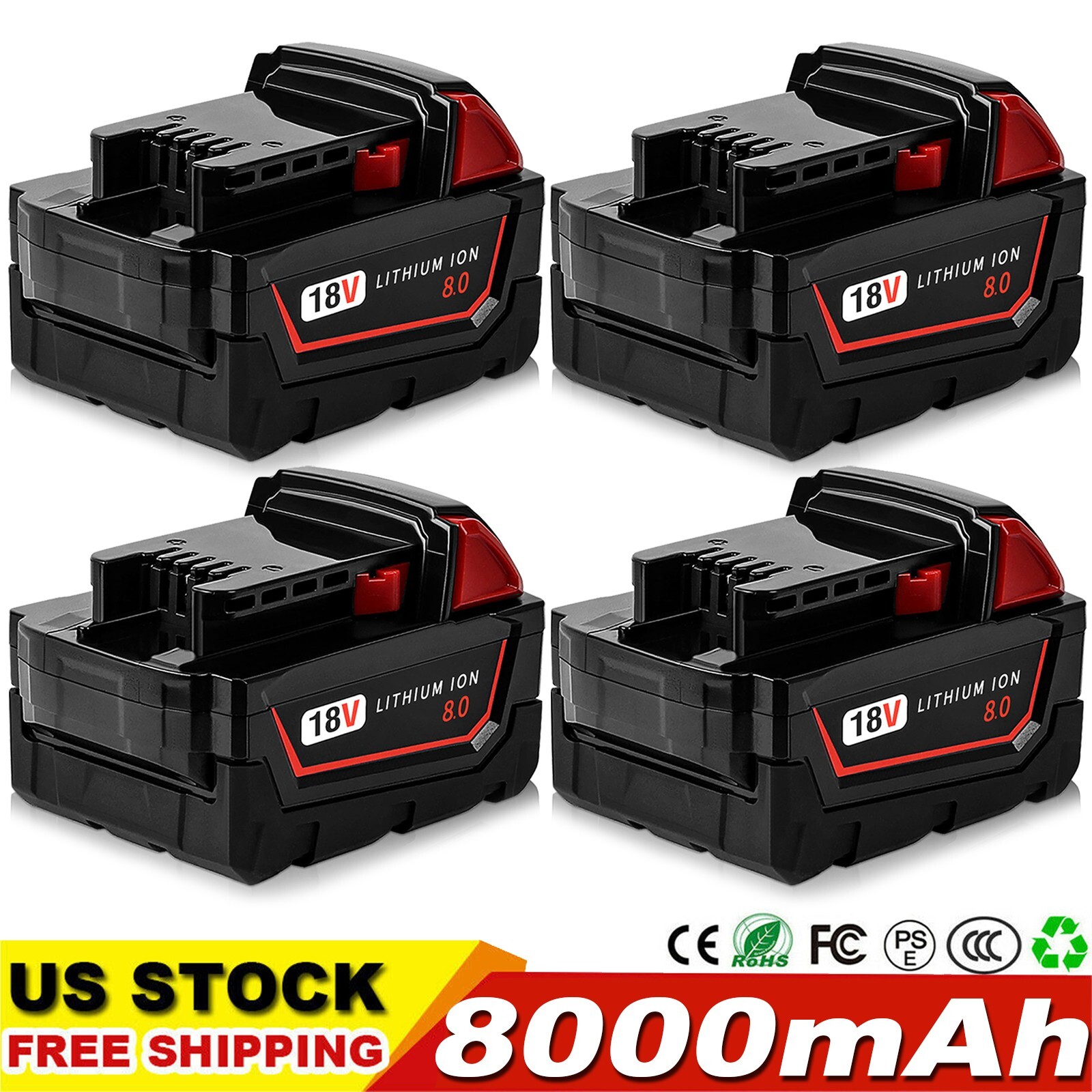 4 PACK For Milwaukee M18 Lithium 8.0 AH Extended Capacity Battery 48-11-1860 18V gallery