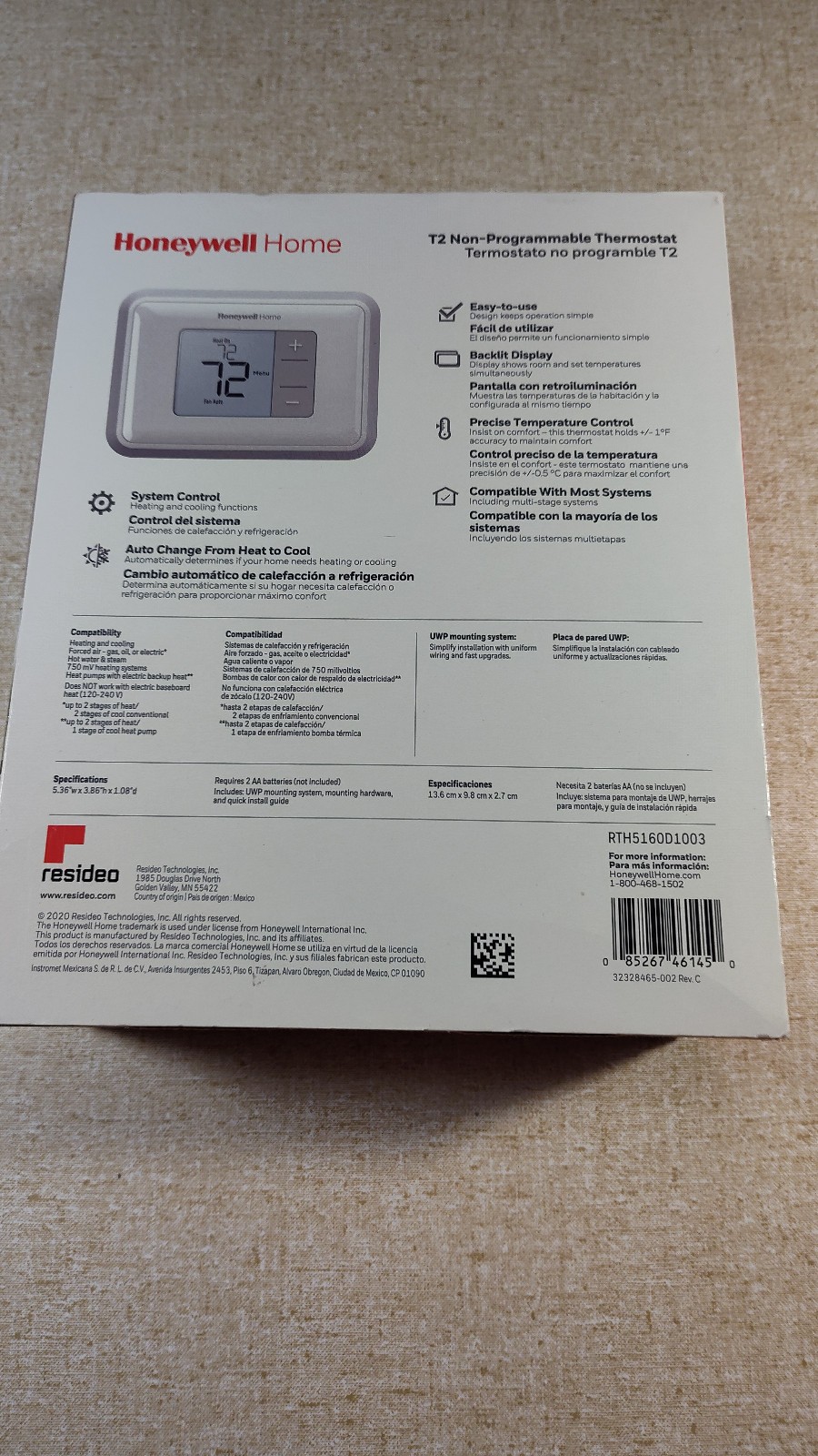 Honeywell Home T2 Non-Programmable Thermostat (RTH5160D) -- open box gallery