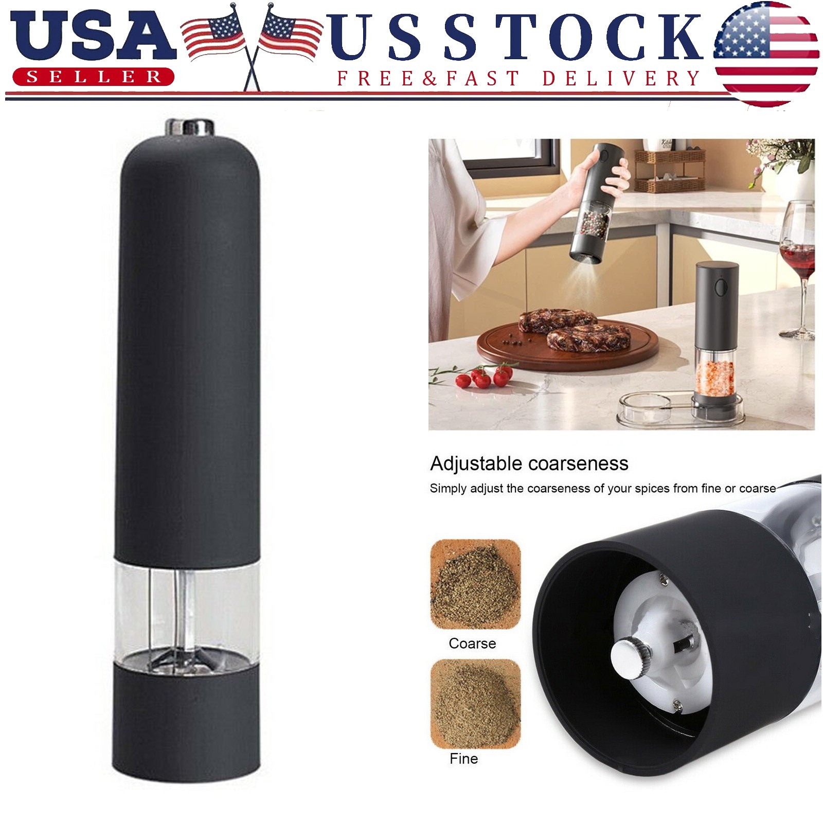 Electric Salt and Pepper Grinder Set Automatic Salt Pepper Mill Spice Shakers US gallery