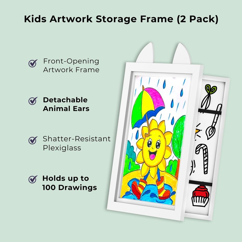 Artwork Storage Frame (2 Pack) – Front-Opening Display Holds 100 A4 Drawings,... gallery