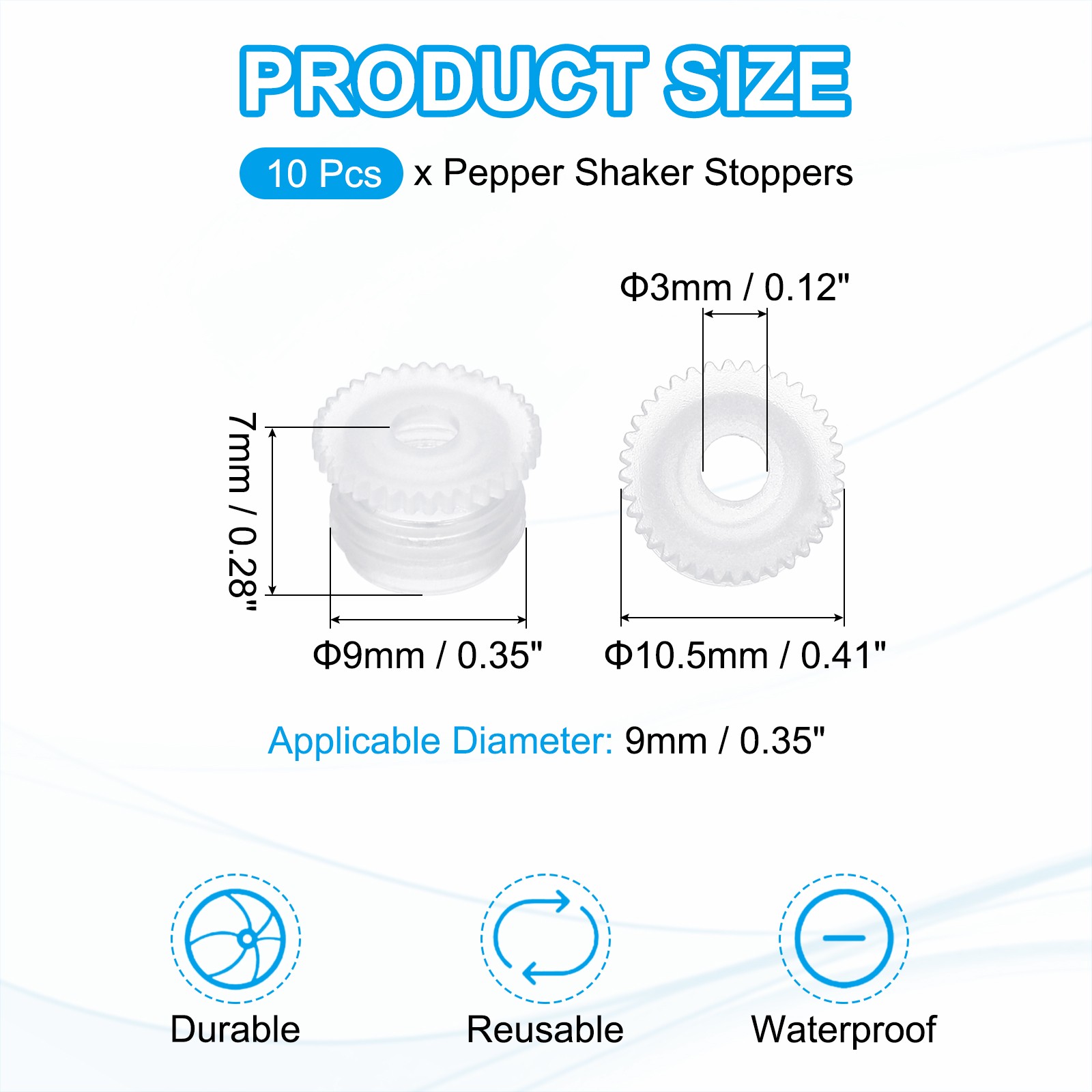 10 Pcs Salt and Pepper Shaker Stopper 9mm/0.35" with 3mm/0.12" Hole Knurled Gear gallery