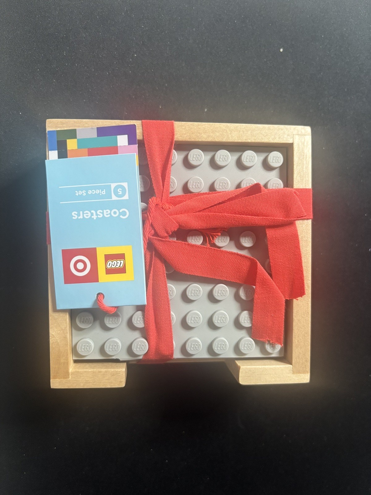 Target x Lego Rubber Table Coasters Wooden Holder Purple Blue Black Gray 4 Set gallery