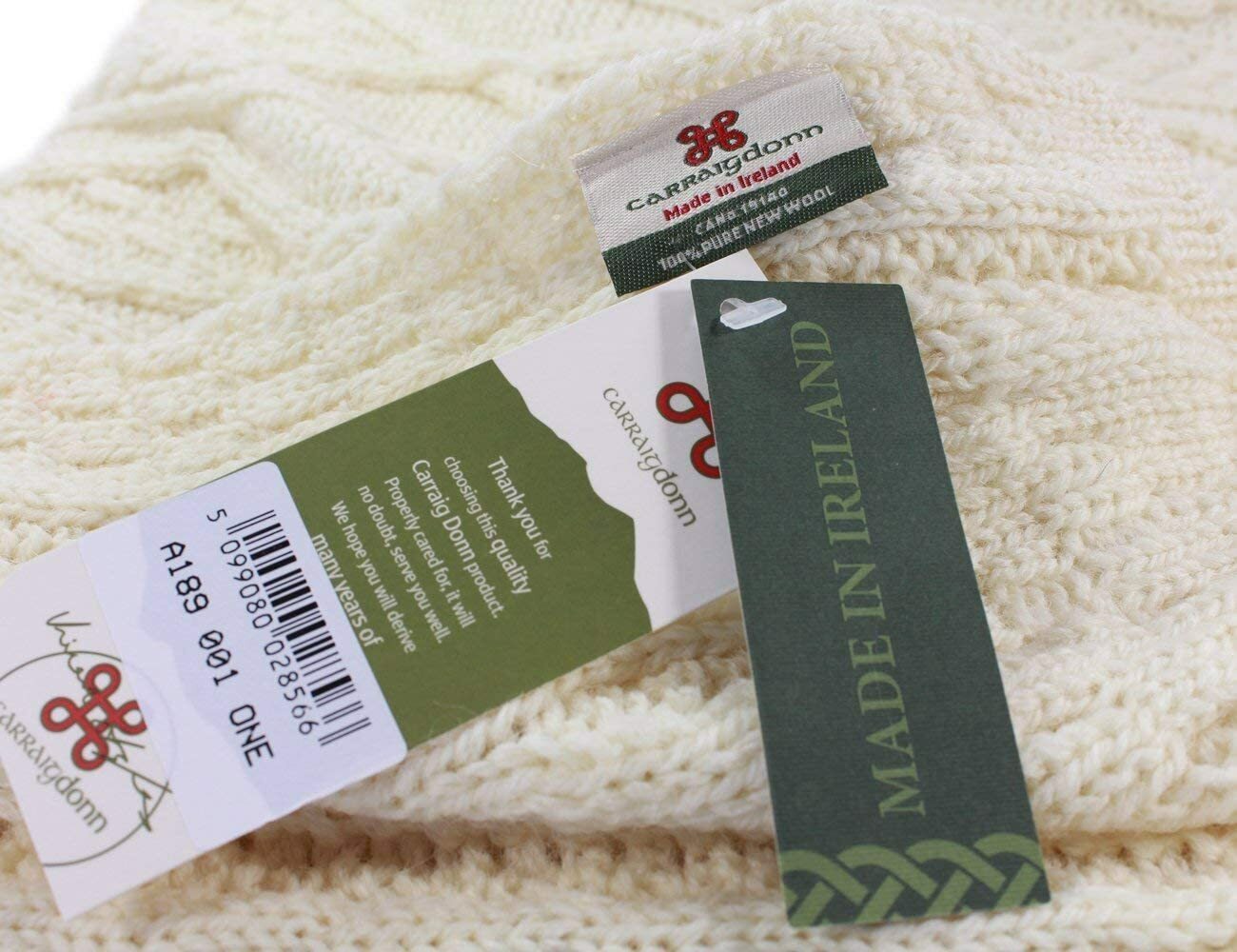 Cable Knit Blanket Irish Merino Wool Throw Traditional Aran Knit Ivory 40"x 66" gallery