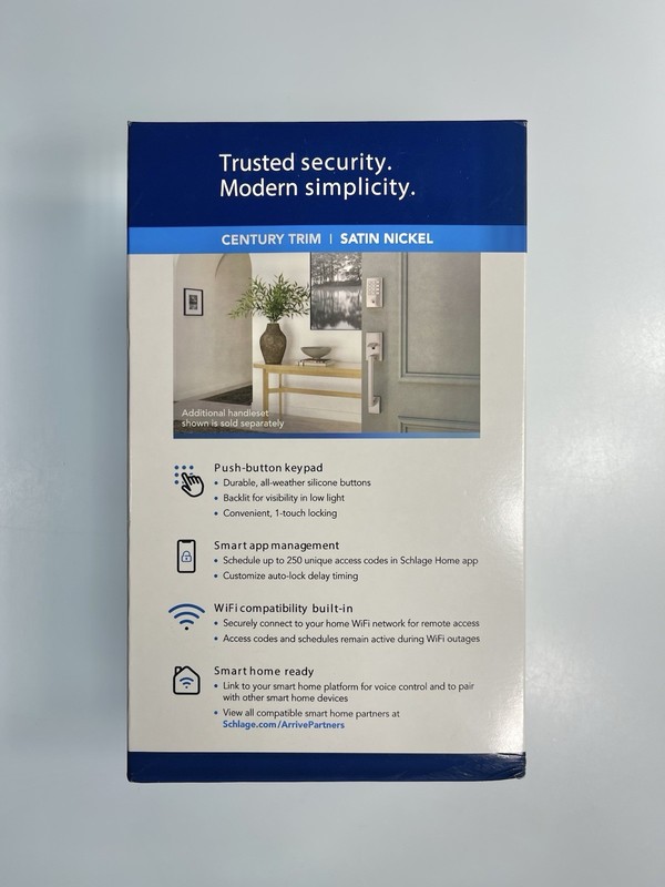 Schlage Arrive Smart Wifi Deadbolt Century Trim Satin Nickel Square Shape gallery