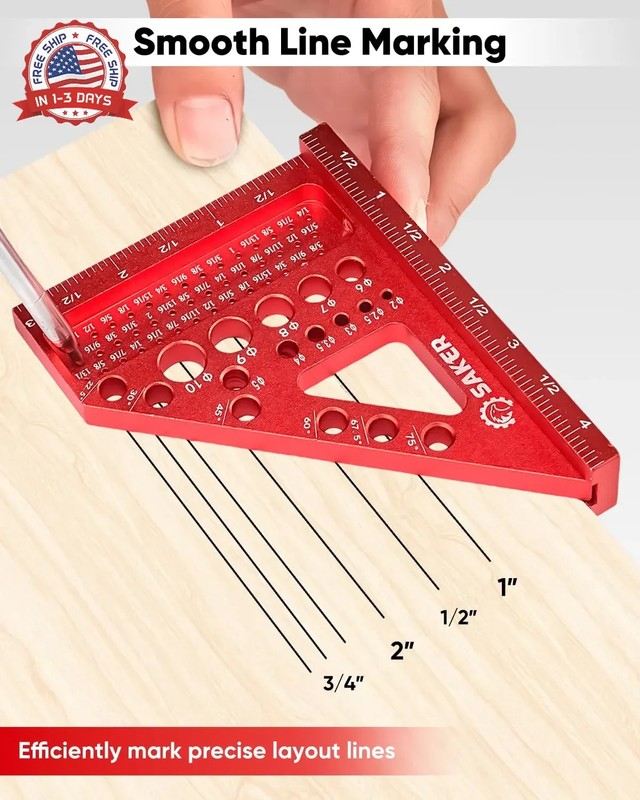 Saker 3D Multi-Angle Measuring Square Ruler, Aluminum Alloy Carpenter Square, 0- gallery