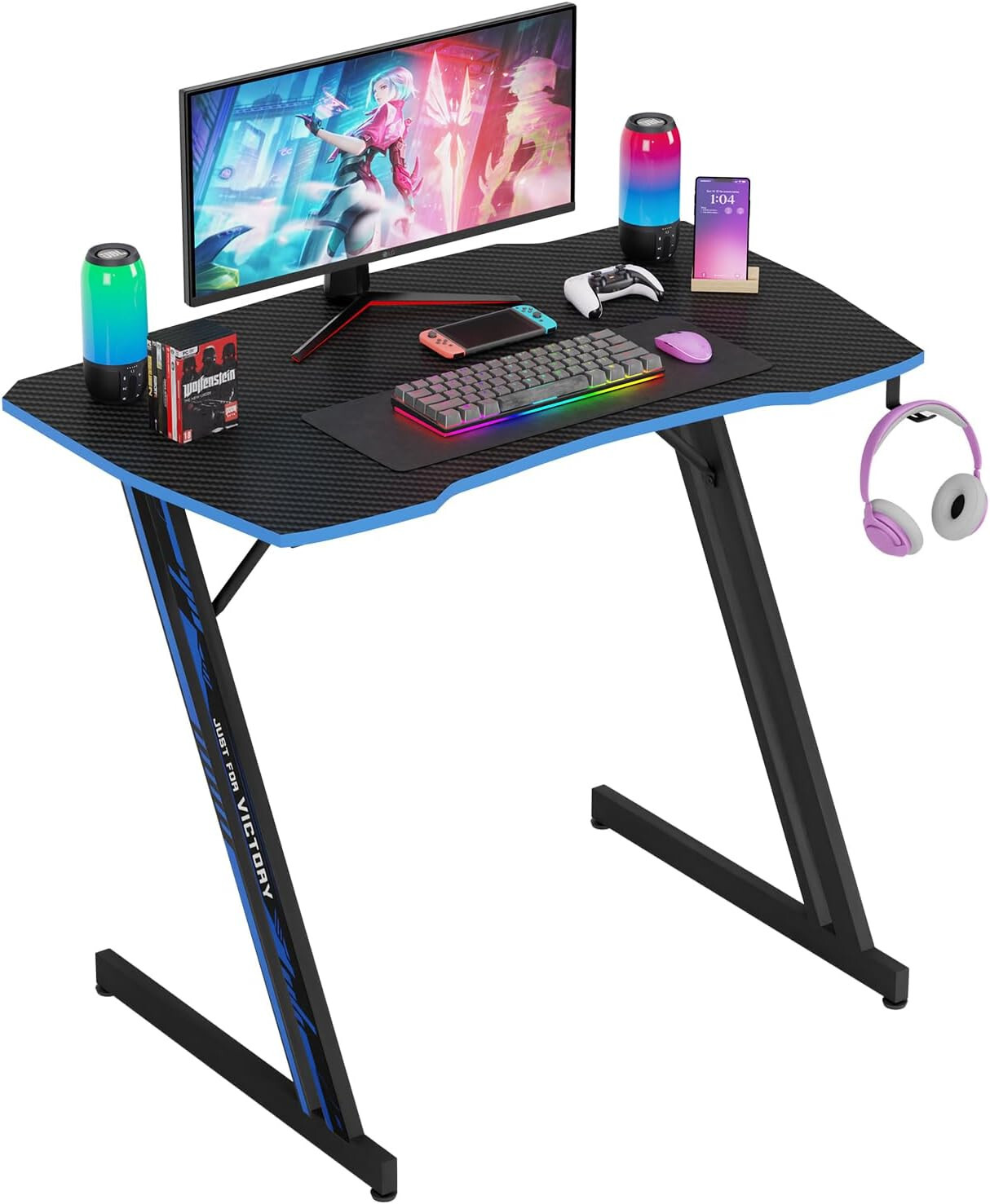 35 Inch Modern Z-Shaped Gaming Desk Computer Desk for Home Office with Headphone gallery