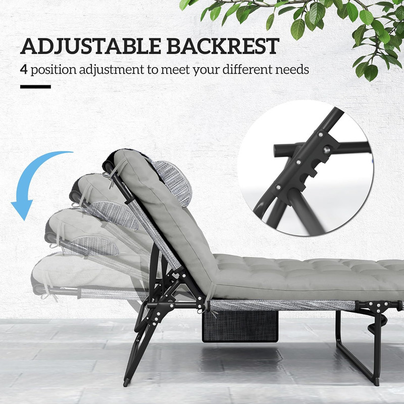 Folding Chaise Lounge with 4-Level Reclining Back, Outdoor Tanning Chair with Cu gallery