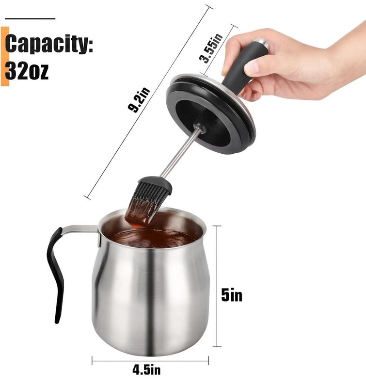 32oz Basting Pot with Basting Brush Set Stainless Steel ( Red Or Black Random ) gallery