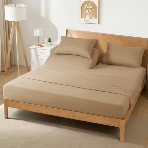Split Head King Sheet Set - 4 Pieces Flex Top King Sheets for Adjustable Taupe gallery