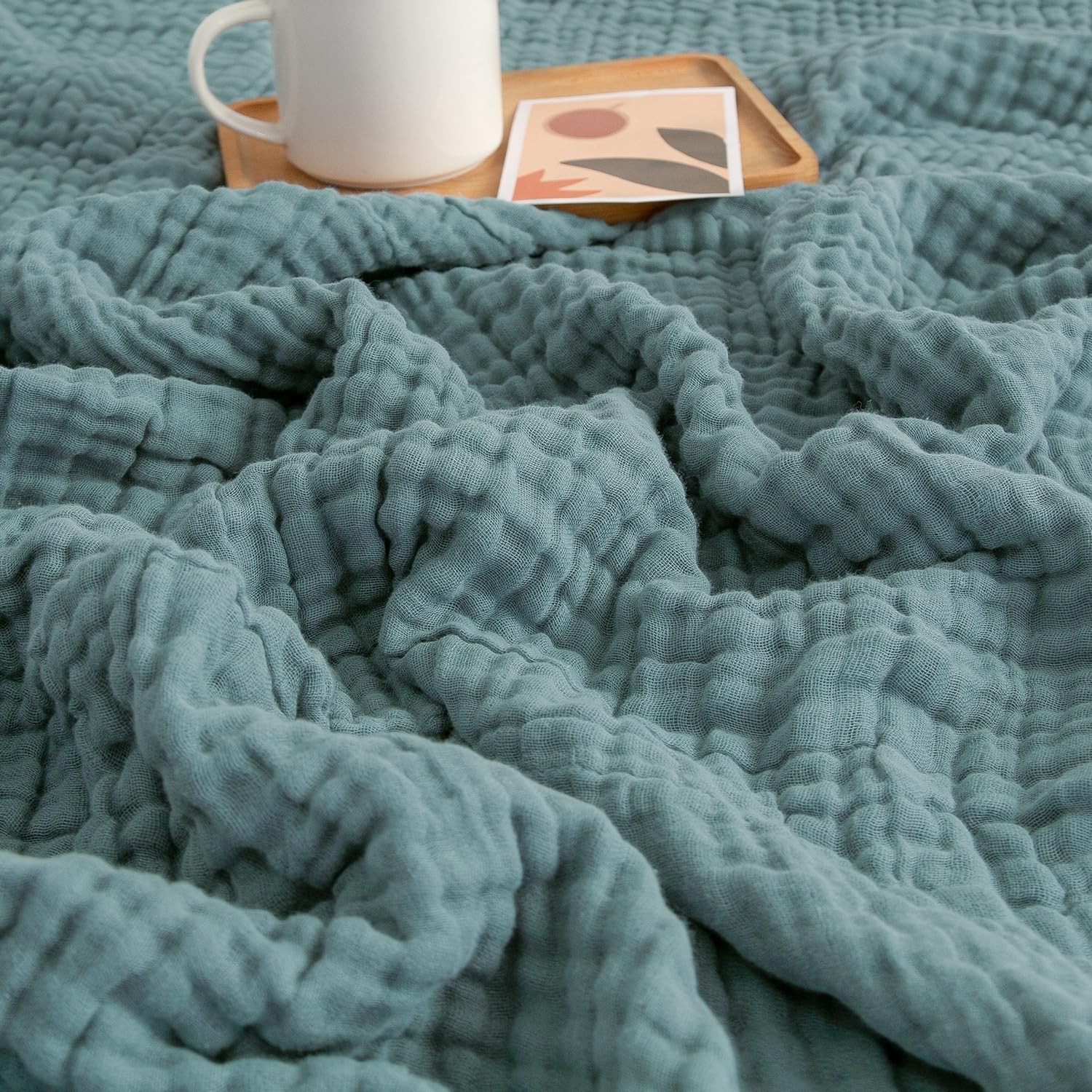 EMME Muslin Throw Blanket 100% Cotton Gauze Soft Lightweight 50x70 Teal (8 gallery
