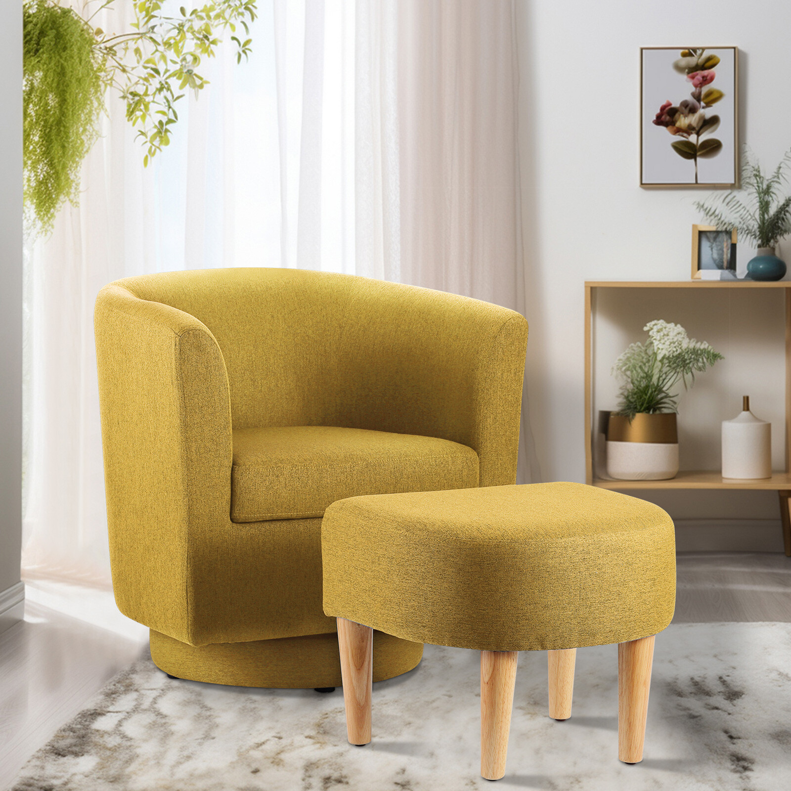 Modern Swivel Single Sofa Upholstered Accent Armchair Fabric Chair Sofa +Ottoman gallery