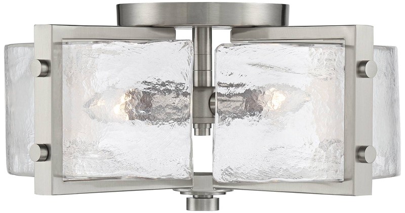 Prane Modern Ceiling Light Semi Flush Mount Fixture 17" Nickel 4-Light Glass gallery