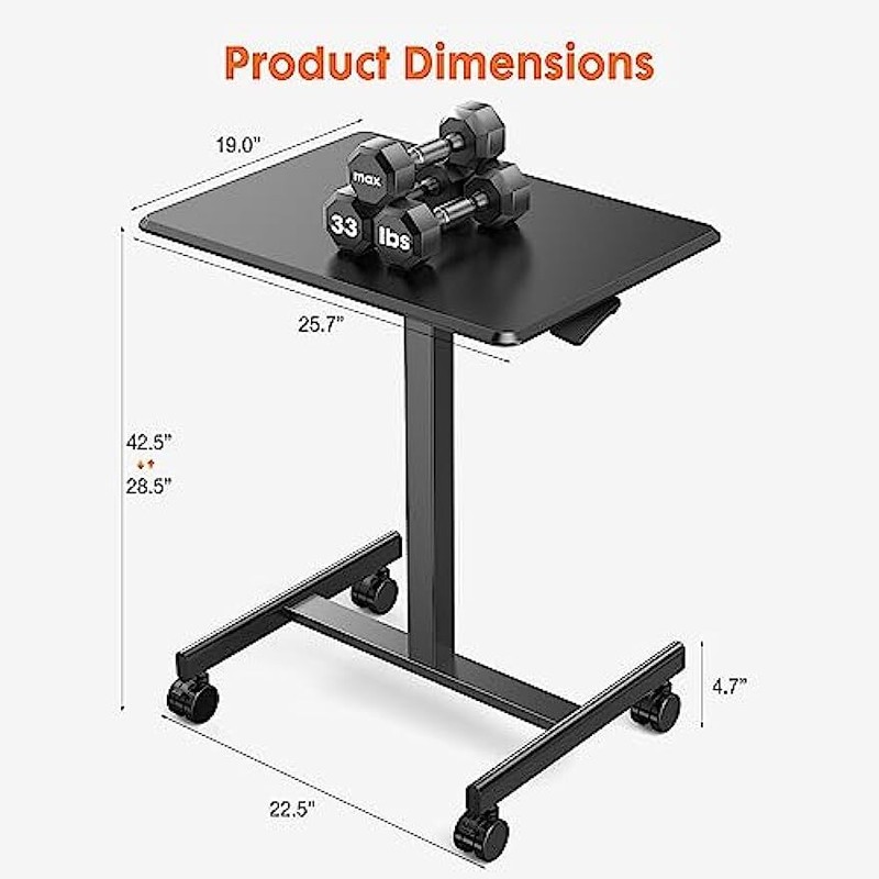 Mobile Small Standing Portable Rolling Laptop Sit Stand Desk with Lockable Wheel gallery