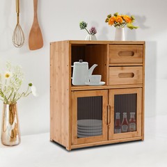 Bamboo Kitchen Countertop Cabinet Pantry Sideboard Storage Cabinet with Drawers