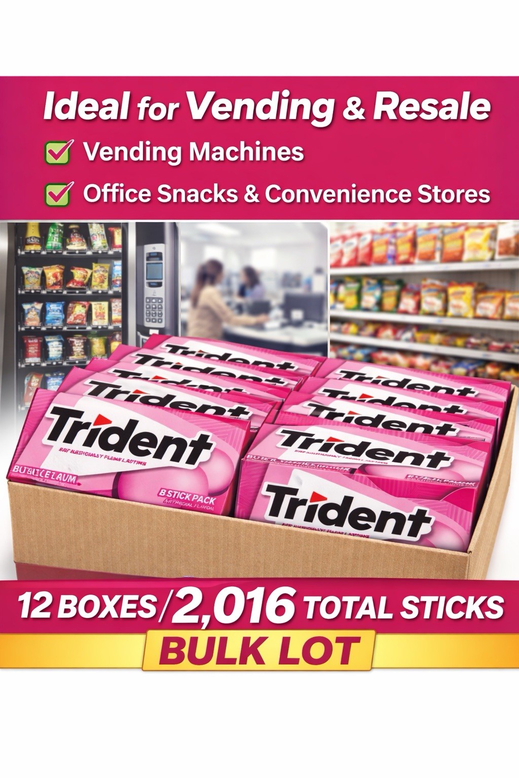 Trident Bubble Gum 12 Boxes (144 Packs / 2,016 Sticks) Bulk Fresh Long Lasting gallery