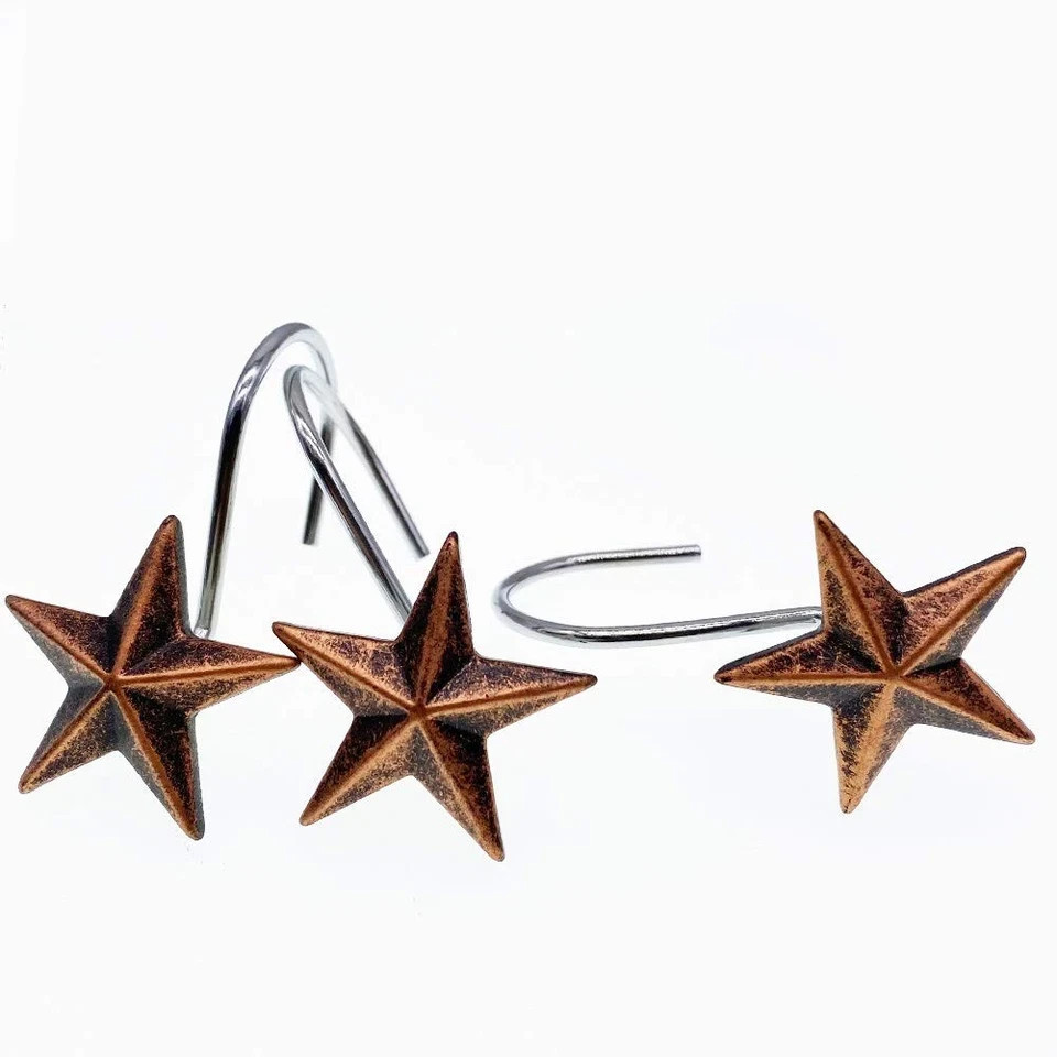 Star Shower Curtain Hooks Rings, Set of 12 Retro Bronze Decorative Shower Hooks, gallery