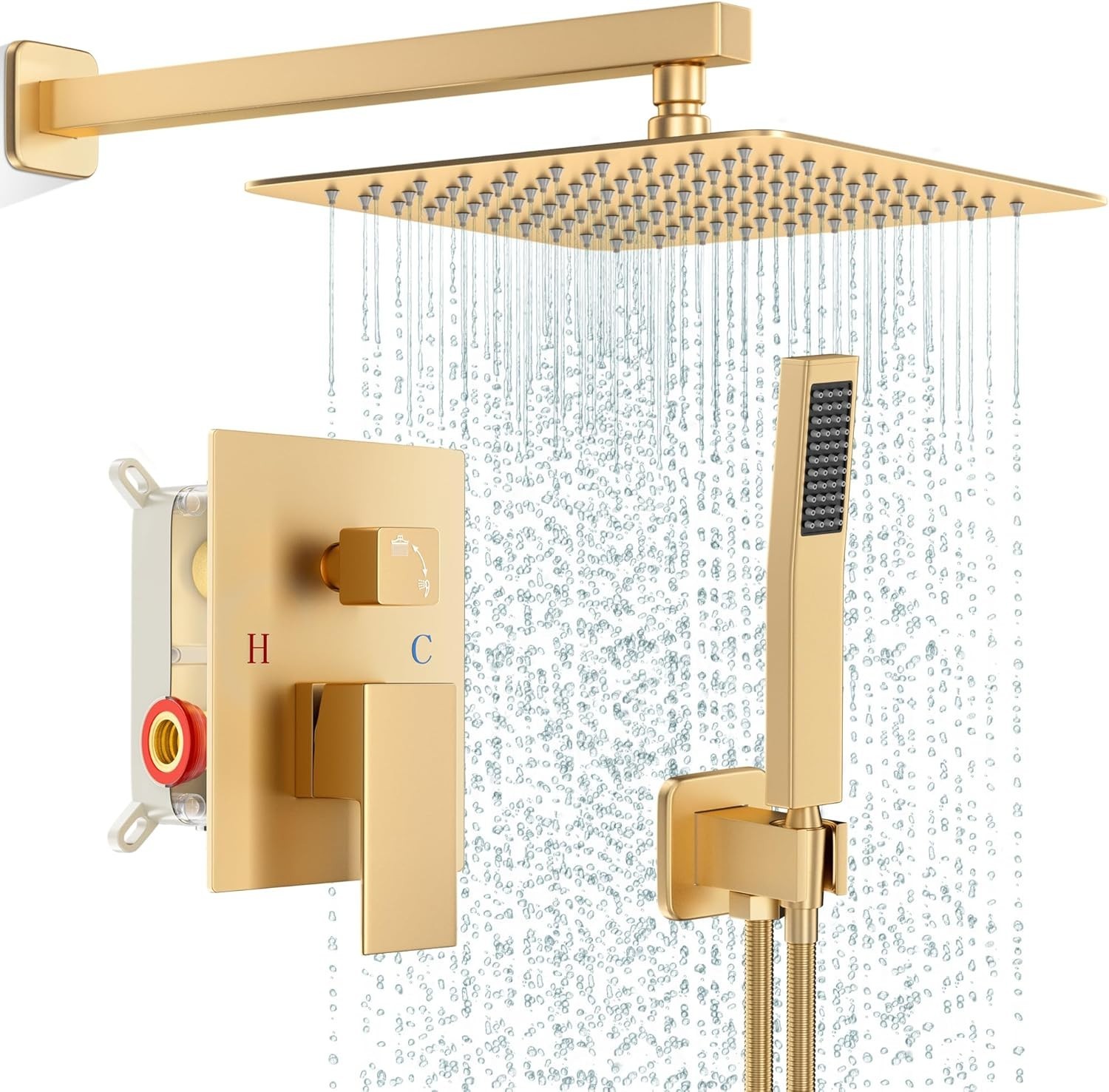Rainfall Shower System Gold 10" Shower Head Wall Mounted Valve Included gallery
