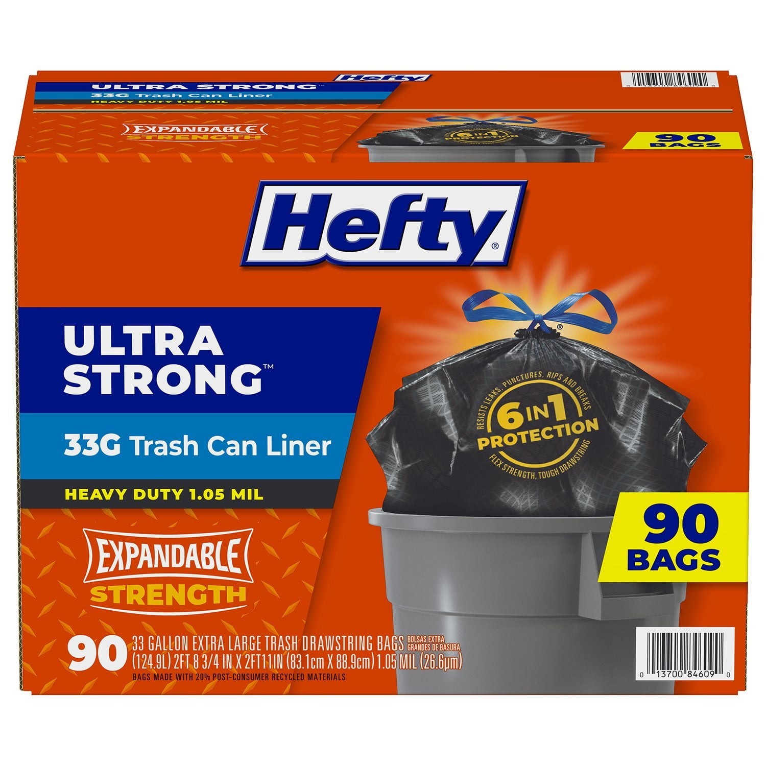 Hefty Ultra Strong Drawstring Trash Bags, Unscented 33 gal., 90 ct. gallery