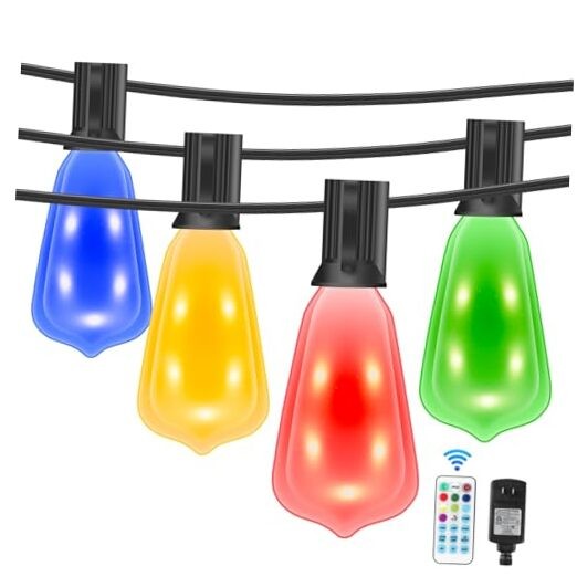 35FT Outdoor String Lights: Dimmable, RGB Color-Changing Patio Plug ST38 35FT
