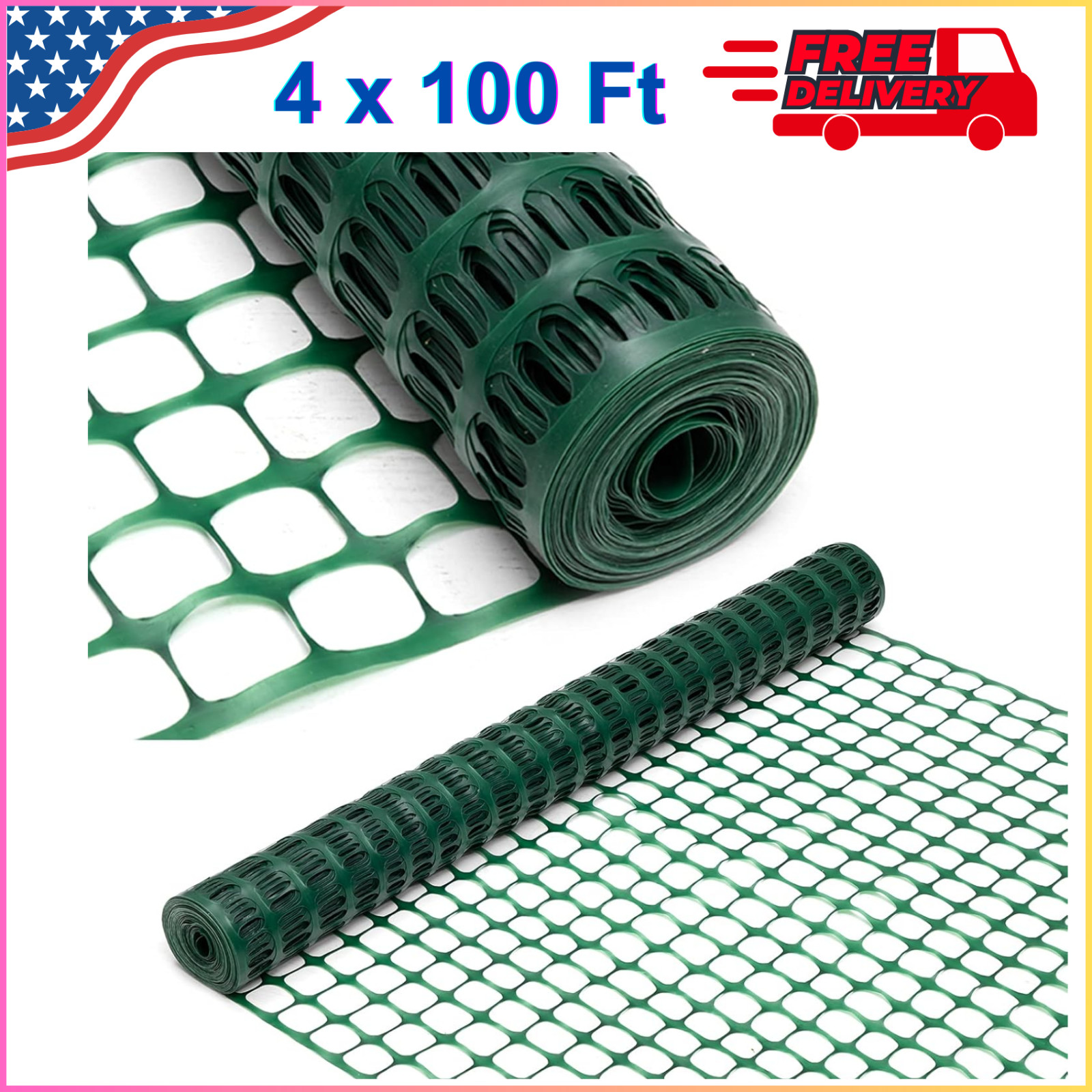4 x 100Ft Green Plastic Mesh Fence Roll Barrier Netting For Construction Fencing gallery