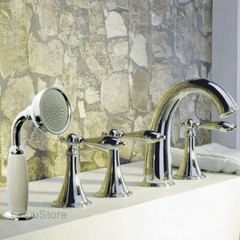 Wide Spread Deck Mount Bathroom Bathtub Faucet Tub Mixer Tap 5PC Hand Shower Set