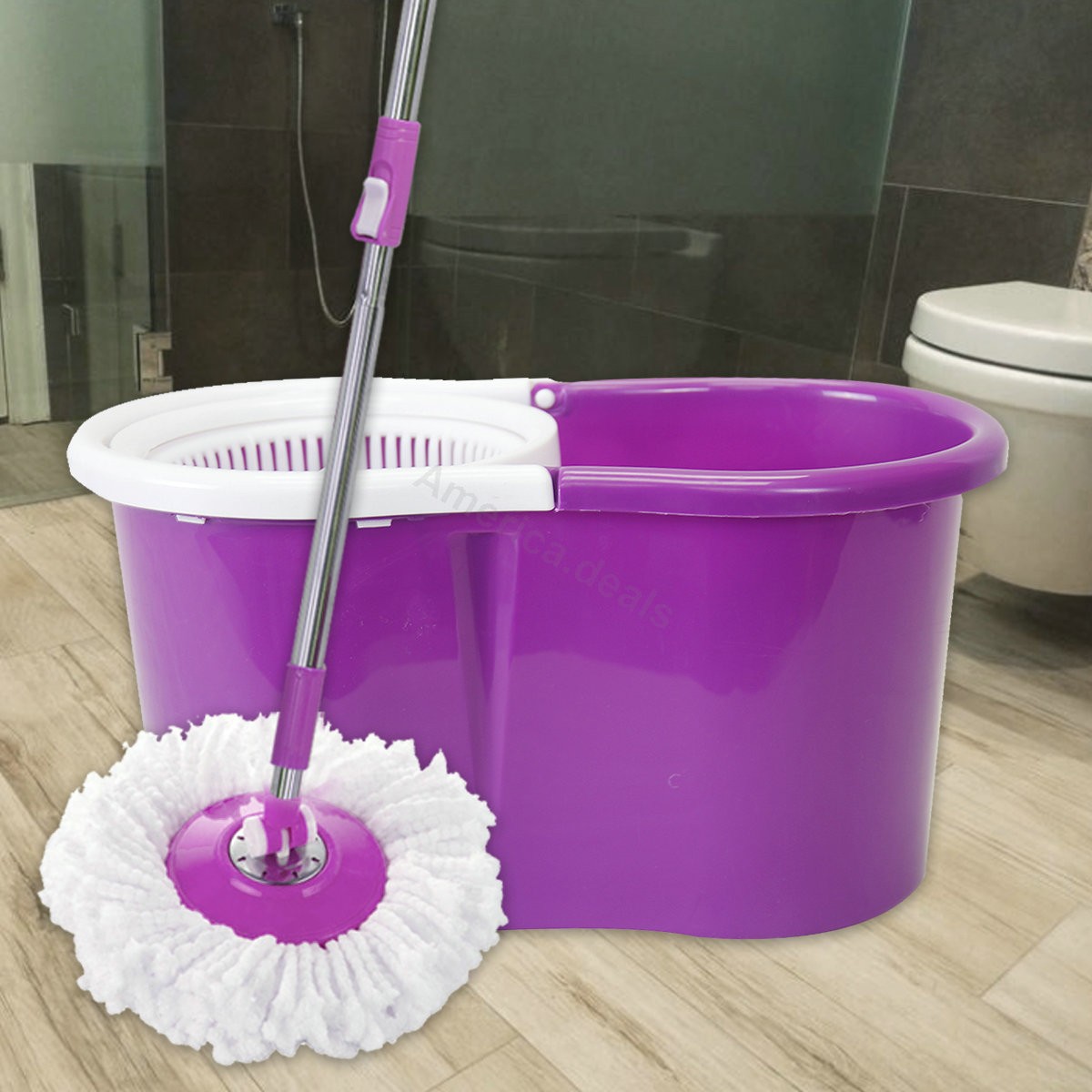 Mop Bucket Set Rolling Spin + 2x Easy wring Microfiber Mop Head Replacement gallery