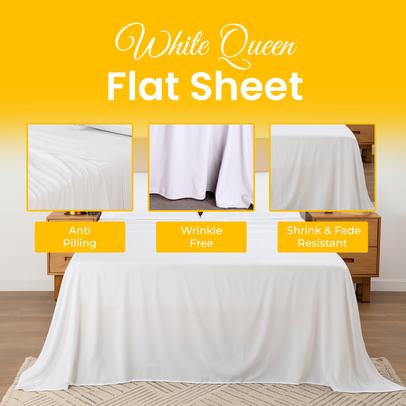 Threads+ Queen Flat Sheet – 100 GSM, 102 x 90, Soft Microfiber, (10 Pack White) gallery