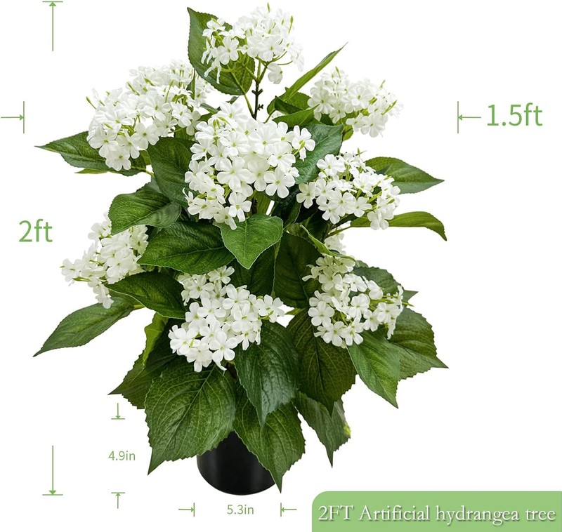 24 Inch Artificial White Hydrangea Potted Plant, 2 Pack Faux Silk Flower Bonsai gallery