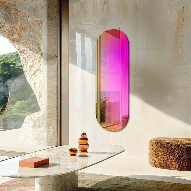 Oval Iridescent Wall Decor Mirror Full Length Rainbow Wall Hanging Accent Mirror gallery
