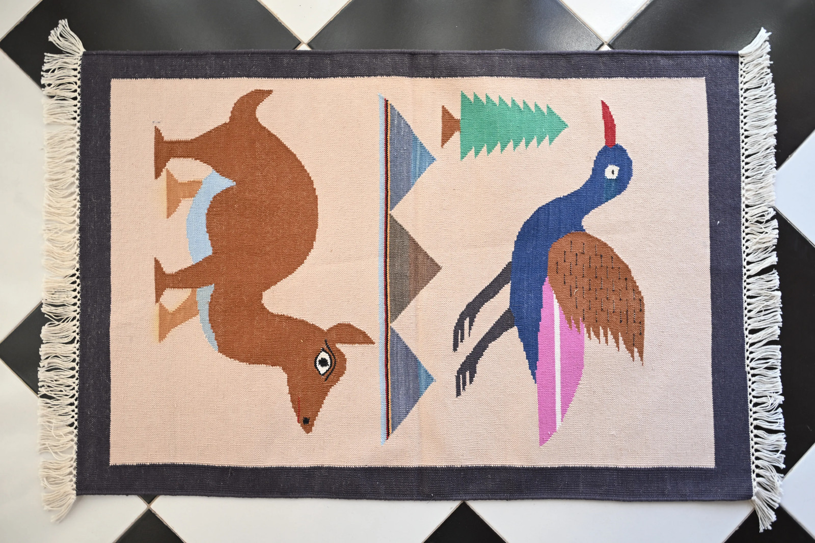 Rugmoda Cotton Animal Rug 2x3 ft Multicolor Kids Room Entryway Handmade Durry gallery