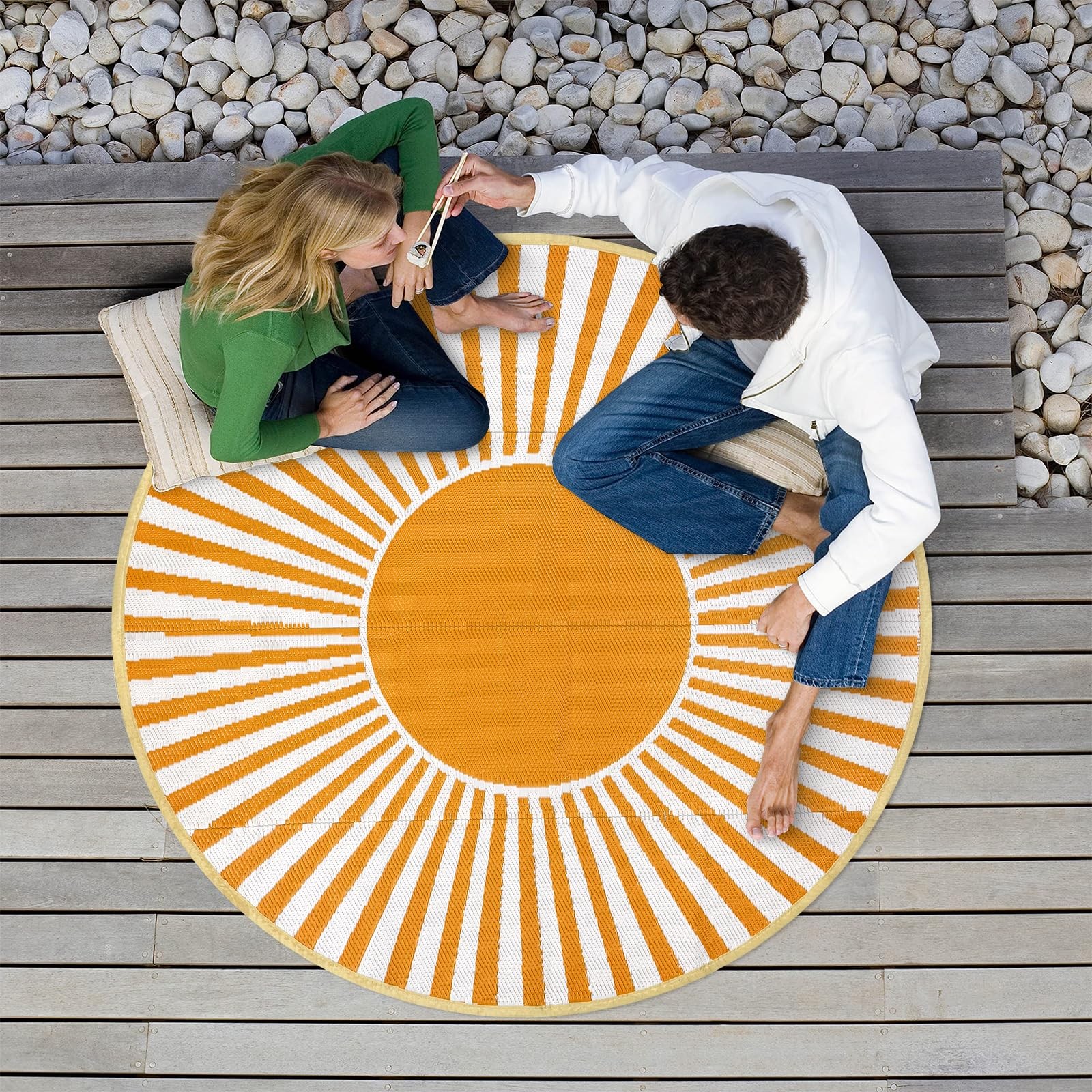 Round Outdoor Rugs 6ft for Patios Clearance, Waterproof Reversible Plastic St... gallery